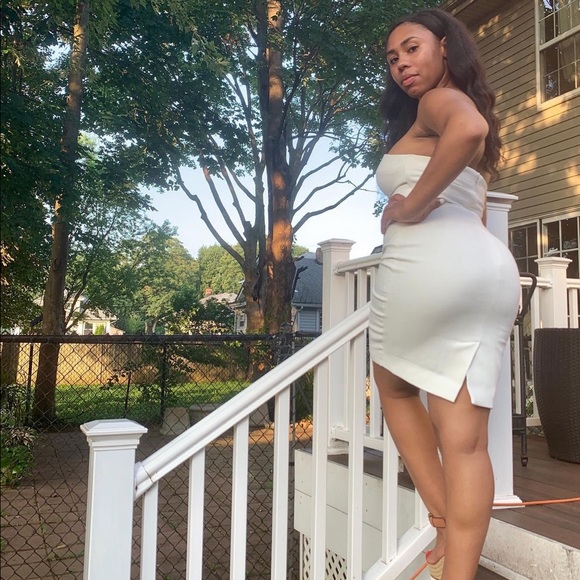 WORN ONCE: Strapless White Bodycon Midi - Picture 1 of 2
